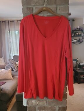 Lane Bryant V-Neck Long Sleeve Top in Bright Red